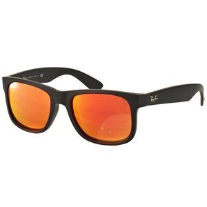 New Ray Ban RB4165 Justin 622/6Q Black Rubber Sunglasses Red Mirror Lens 51mm